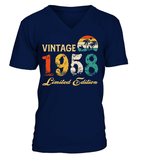 Vintage 1958 Limited Edition Born In 1958 Birthday V-Neck T-shirt