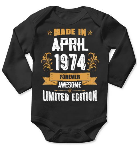 April 1974 Vintage Birthday Present Long Sleeve Baby One-Piece