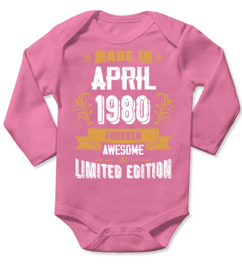 April 1980 Vintage Birthday Present Long Sleeve Baby One-Piece