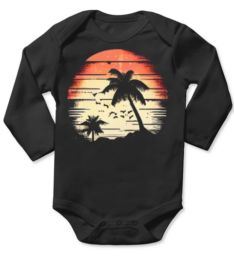 Vintage Retro Sunset Watercolor Beach Vacation 3 Long Sleeve Baby One-Piece