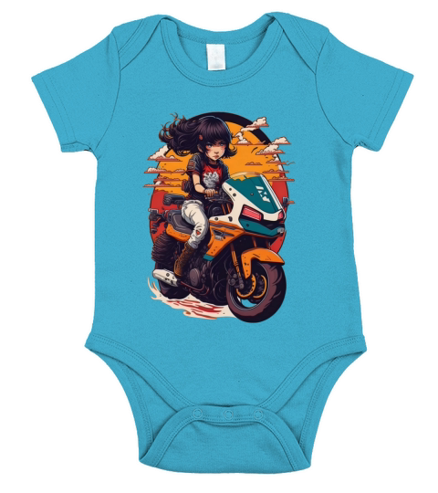 Cool cute girl motorcycle alone on the road Short Sleeve Baby One-Piece