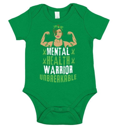 Green Mental Health Warrior Awareness Month Short Sleeve Baby One-Piece