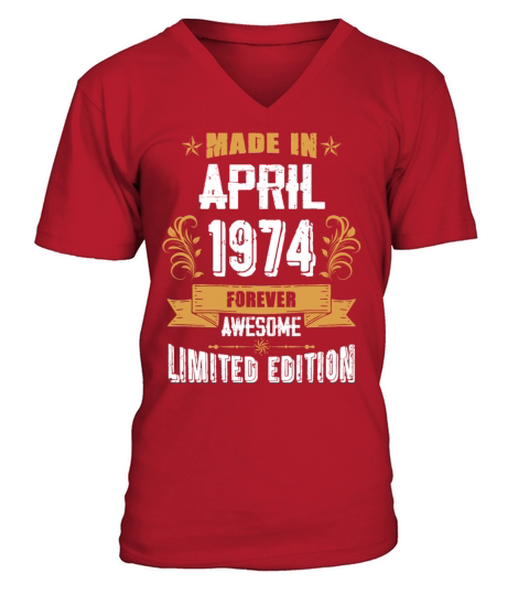 April 1974 Vintage Birthday Present V-Neck T-shirt