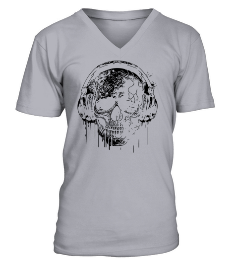 Vintage Skull Tattoo With Headphone V-Neck T-shirt