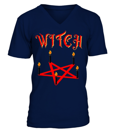 Witch Pentagram Candles Wicca Satan Occult Woman V-Neck T-shirt