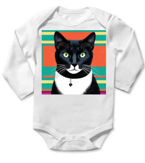 cat daddy black cat vintage eighties style Long Sleeve Baby One-Piece