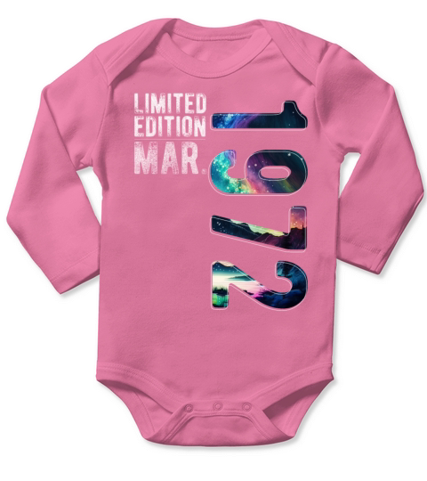 Limited Edition 1972 March Birthday Polar Lights Long Sleeve Baby One-Piece