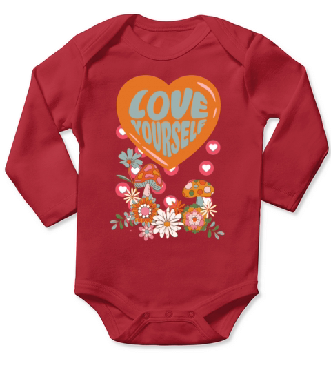 Love yourself retro groovy self care Valentine Long Sleeve Baby One-Piece