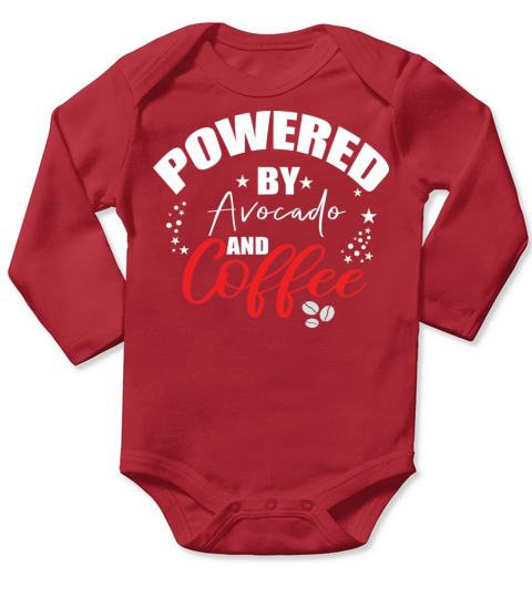 Powered by Avocado and Coffee Red Long Sleeve Baby One-Piece