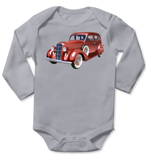 Red Retro American Car Long Sleeve Baby One-Piece