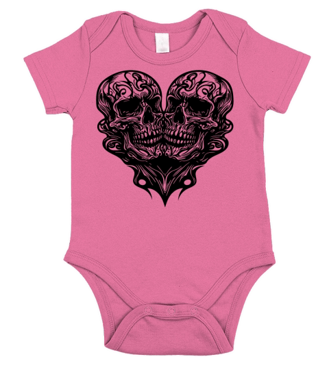 Two Skulls Heart Tribal Tattoo Style Short Sleeve Baby One-Piece