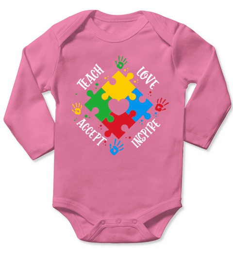 Autism Awareness Teach Accept Love Inspire Long Sleeve Baby One-Piece