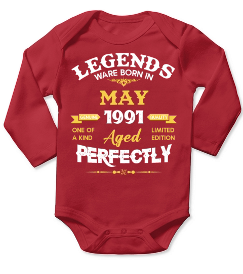 Vintage Aged To Perfection May 1991 Long Sleeve Baby One-Piece