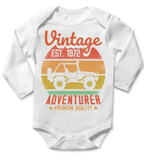 Vintage Retro Jeep Adventurer Est 1972 Birthday Long Sleeve Baby One-Piece