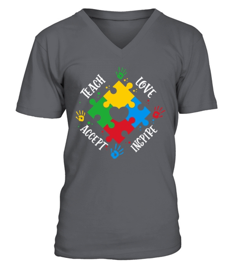 Autism Awareness Teach Accept Love Inspire V-Neck T-shirt