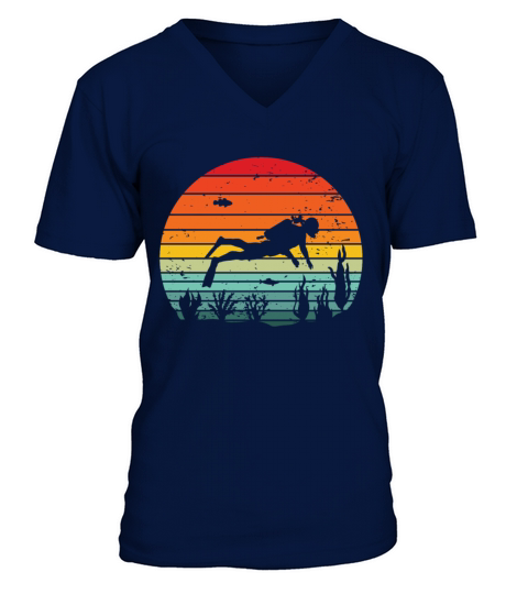 Vintage Diver Scuba Diving Unterwater Reef Fish V-Neck T-shirt