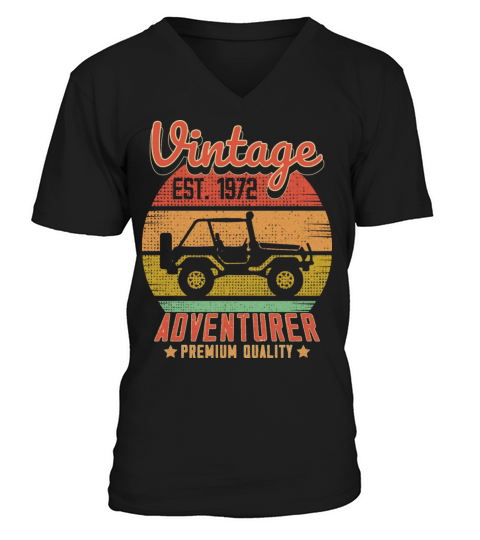 Vintage Retro Jeep Adventurer Est 1972 Birthday V-Neck T-shirt