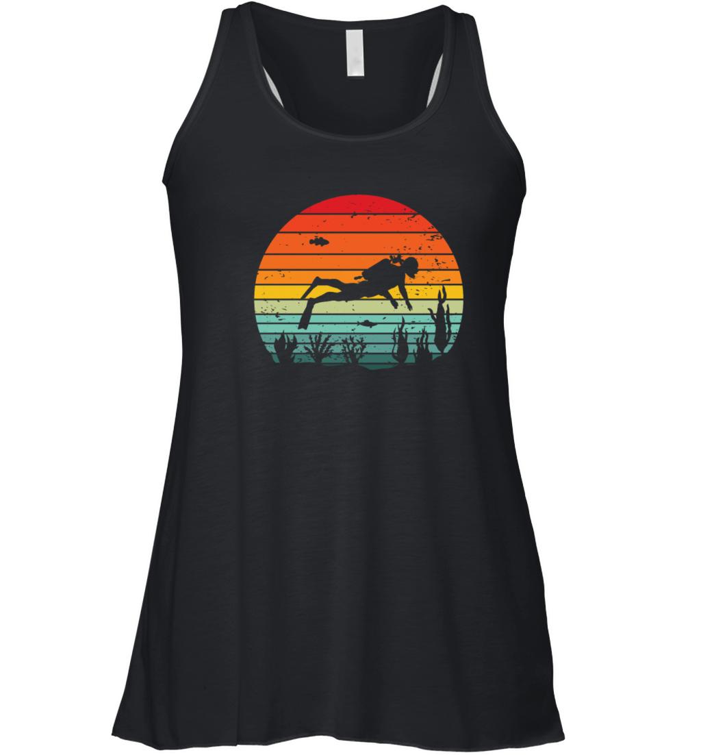 Vintage Diver Scuba Diving Unterwater Reef Fish Women's Flowy Tank Top