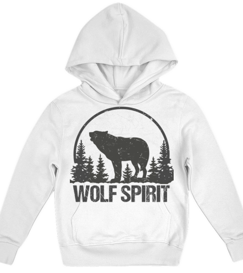 Wolf Spirit Vintage Howling Wolves Forest Gray Kids Hoodie
