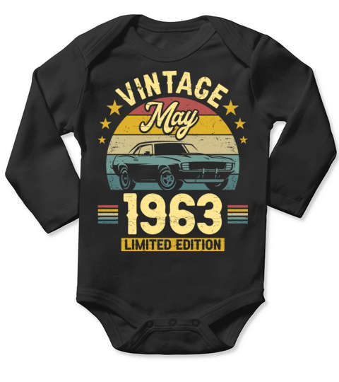 May 1963 60 Years Old Vintage 60th Birthday Long Sleeve Baby One-Piece