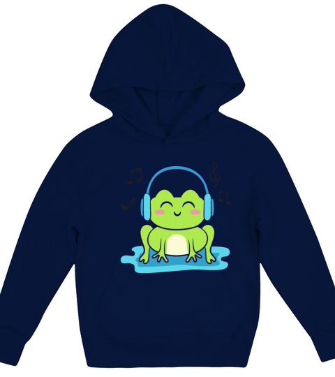 Cute Frog Listening To Music Kids Hoodie
