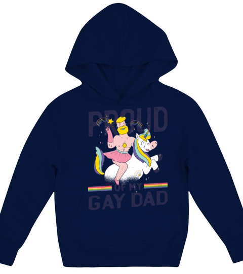 Proud Of My Gay Dad Unicorn Cartoon Art Kids Hoodie