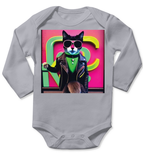 cat daddy black cat vintage eighties style Long Sleeve Baby One-Piece