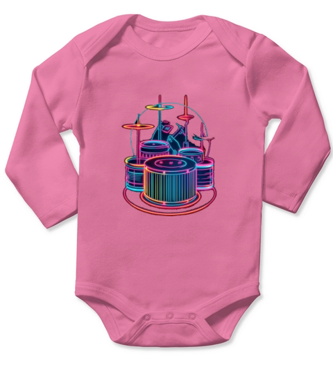 Drummer Drum Set 80s Retro Vintage Drumming Drums Long Sleeve Baby One-Piece