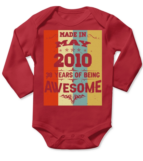 May 2010 Vintage Birthday Present Long Sleeve Baby One-Piece