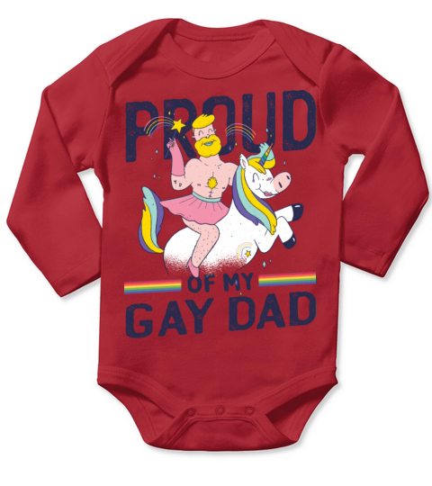 Proud Of My Gay Dad Unicorn Cartoon Art Long Sleeve Baby One-Piece