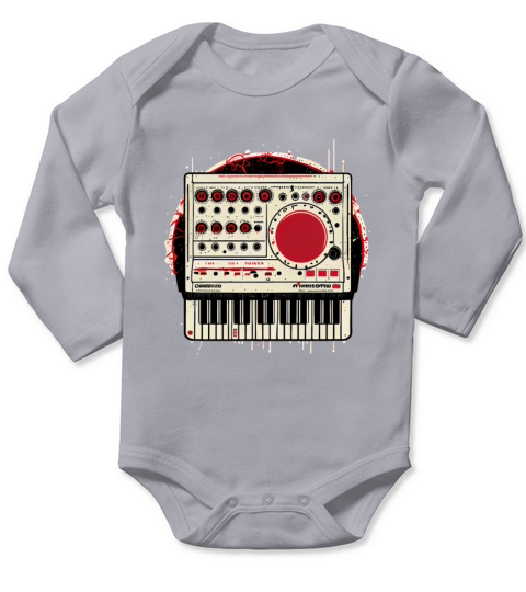 Red Synthesizer Analogue Synth Vintage Studio Gear Long Sleeve Baby One-Piece