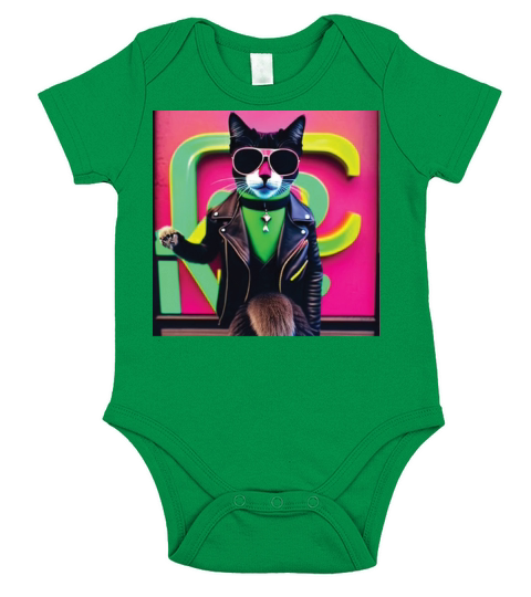 cat daddy black cat vintage eighties style Short Sleeve Baby One-Piece