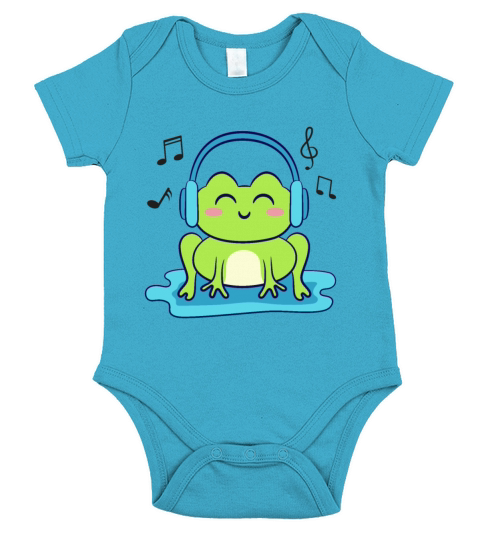 Cute Frog Listening To Music Short Sleeve Baby One-Piece
