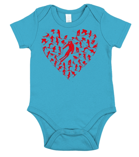Heart Full Ski Winter Sport Lovers Valentine Gift Short Sleeve Baby One-Piece