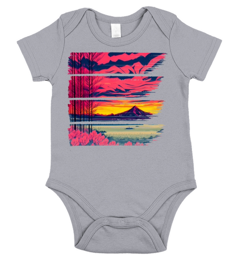 Red Sunset Mountain Short Sleeve Baby One-Piece