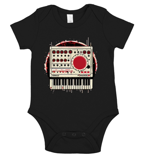 Red Synthesizer Analogue Synth Vintage Studio Gear Short Sleeve Baby One-Piece