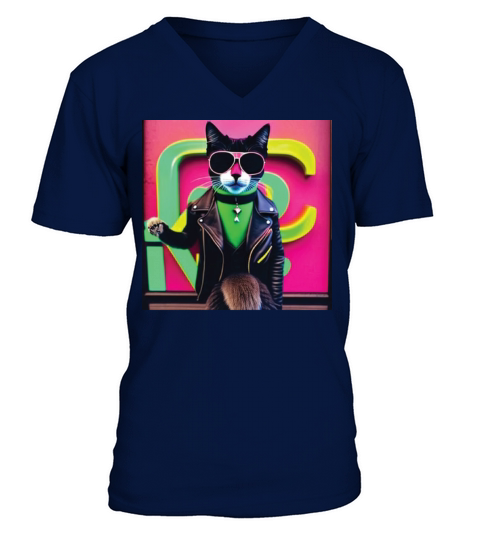 cat daddy black cat vintage eighties style V-Neck T-shirt
