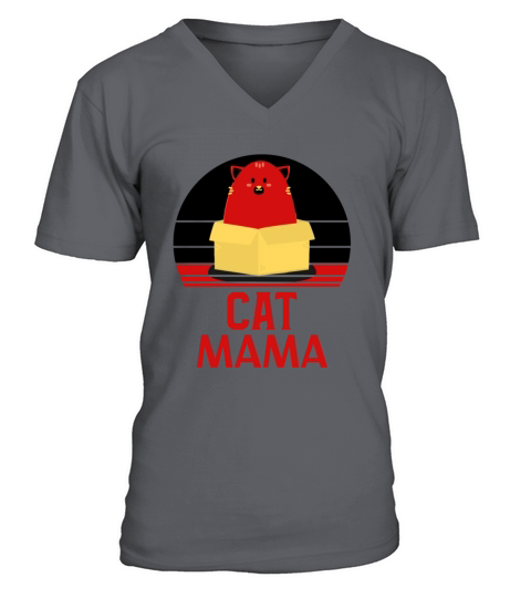 Cat Mama Vintage Style Retro Distressed Graphic V-Neck T-shirt