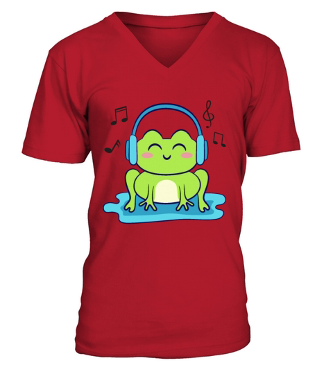 Cute Frog Listening To Music V-Neck T-shirt