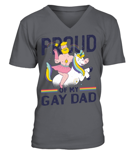 Proud Of My Gay Dad Unicorn Cartoon Art V-Neck T-shirt