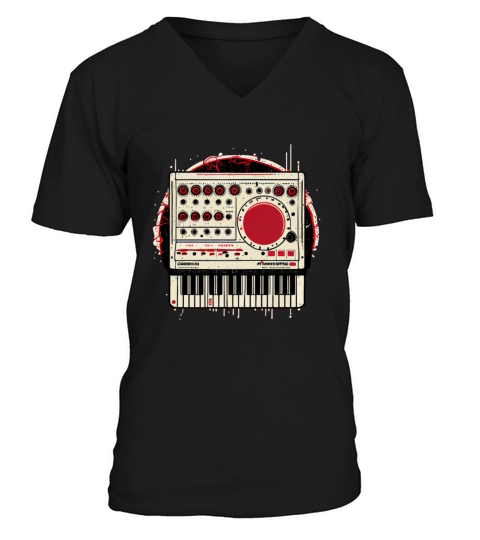 Red Synthesizer Analogue Synth Vintage Studio Gear V-Neck T-shirt