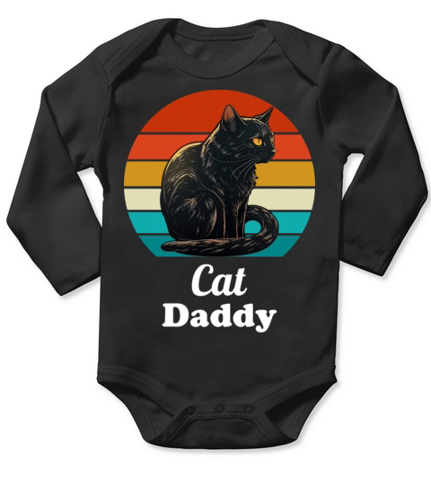 Cat Daddy Black Cat Vintage Eighties Style Retro Long Sleeve Baby One-Piece