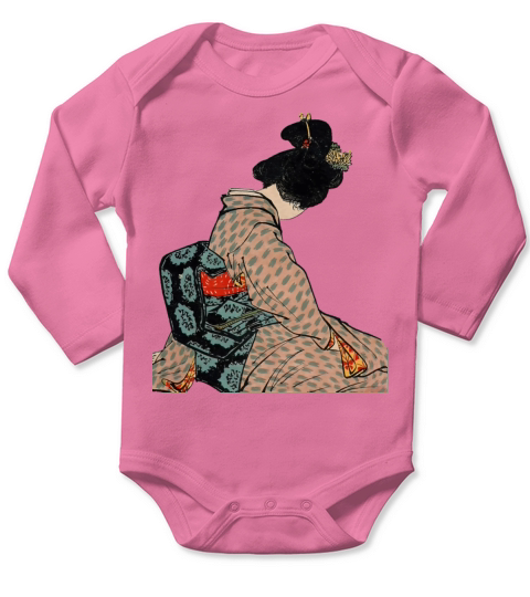 Japanese Geisha in kimono Retro art Long Sleeve Baby One-Piece