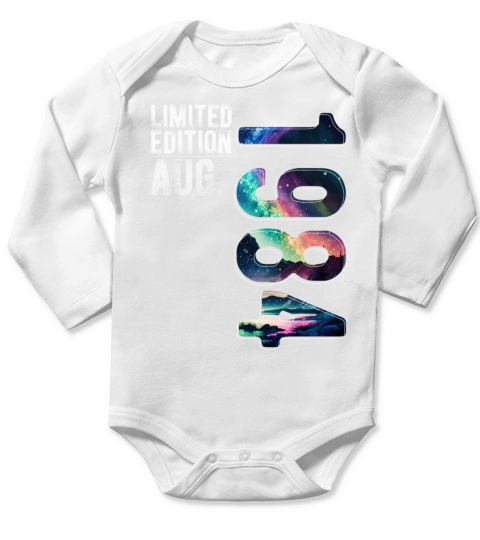 Limited Edition 1984 August Birthday Polar Lights Long Sleeve Baby One-Piece