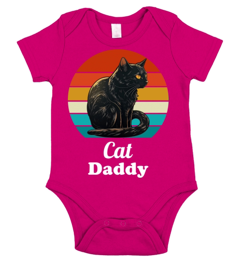 Cat Daddy Black Cat Vintage Eighties Style Retro Short Sleeve Baby One-Piece