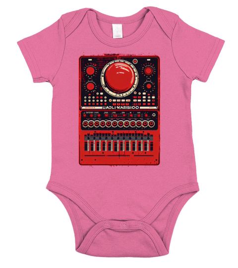Red Synthesizer Analogue Synth Vintage Studio Gear Short Sleeve Baby One-Piece