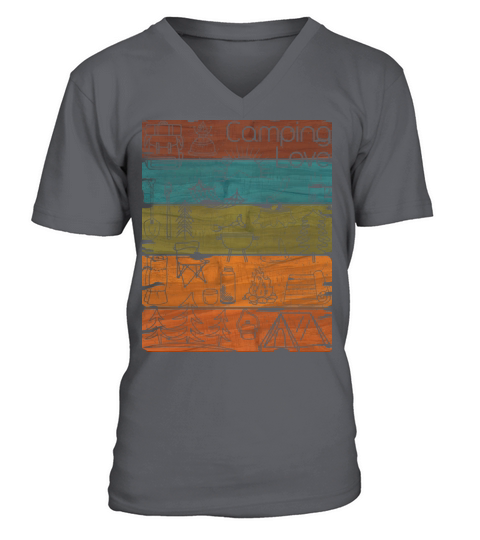 Campin Love lineart vintage dark V-Neck T-shirt