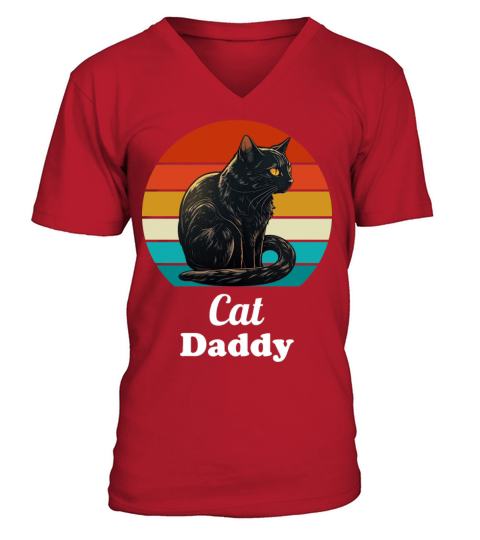 Cat Daddy Black Cat Vintage Eighties Style Retro V-Neck T-shirt