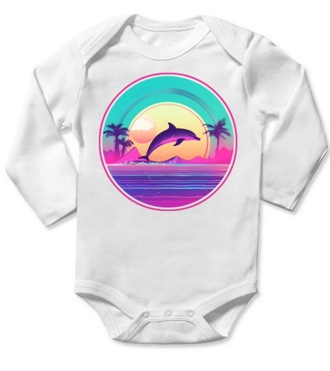 80s 90s Vintage Dolphin Style Long Sleeve Baby One-Piece