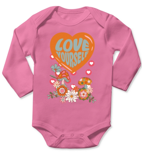 Love yourself retro groovy self care Valentine Long Sleeve Baby One-Piece